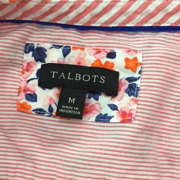 TALBOTS floral cotton spring top coral navy floral long sleeve - Picture 5 of 7